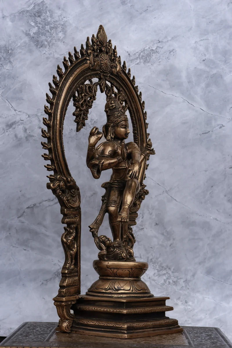 17″ Divine Nataraja with Arch | Handcrafted Brass | Antique Brown Finish