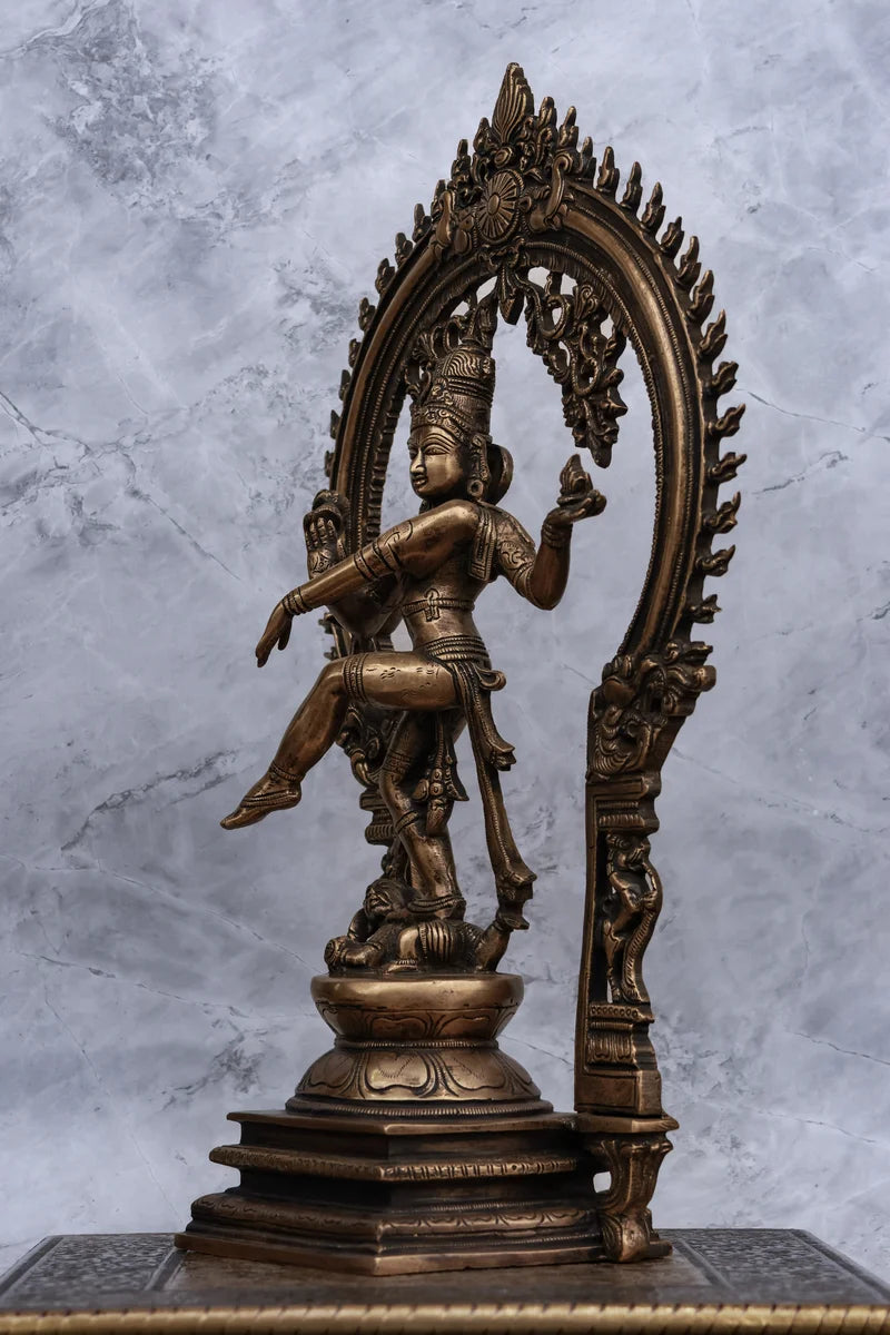 17″ Divine Nataraja with Arch | Handcrafted Brass | Antique Brown Finish