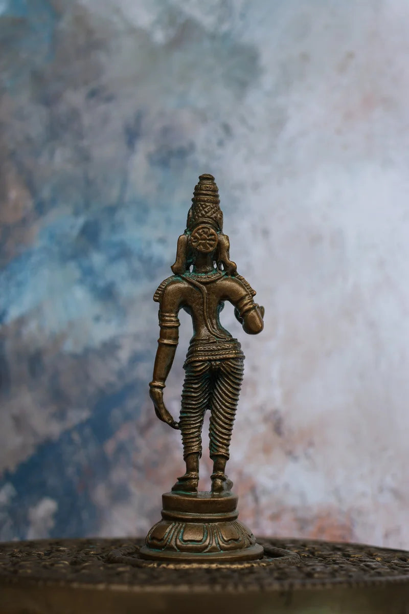 4″ Parvathi Devi Idol | Handcrafted Panchaloha | Green Patina