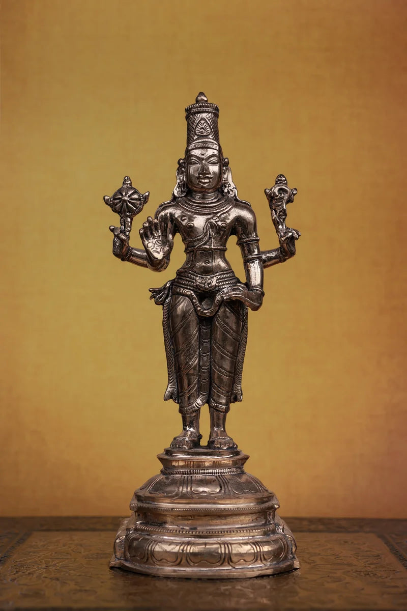 8.5″ Perumal Statue | Handcrafted Panchaloha | Polished Finish