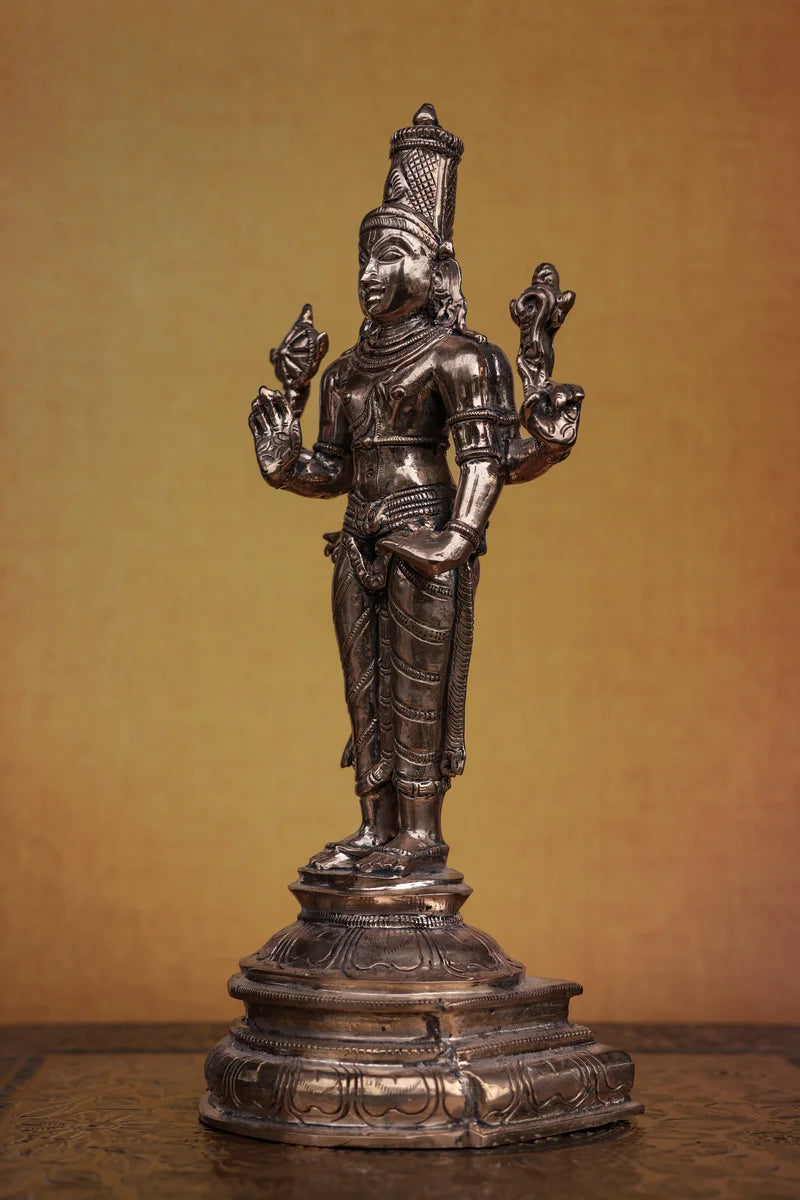 8.5″ Perumal Statue | Handcrafted Panchaloha | Polished Finish