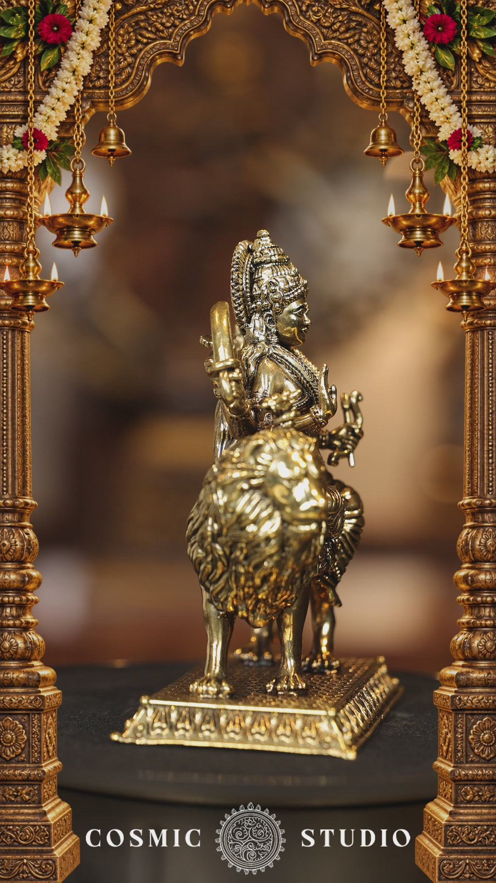 5″ Maa Durga on Lion with Base | Super Fine Brass | Polished Finish — video