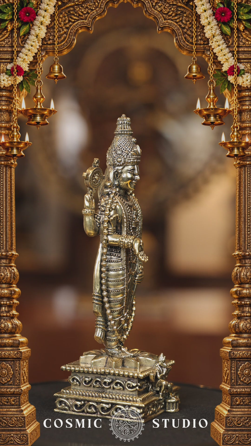 7″ Tirupathi Balaji with Garudan Square Base | Super Fine Brass | Polished Finish — video