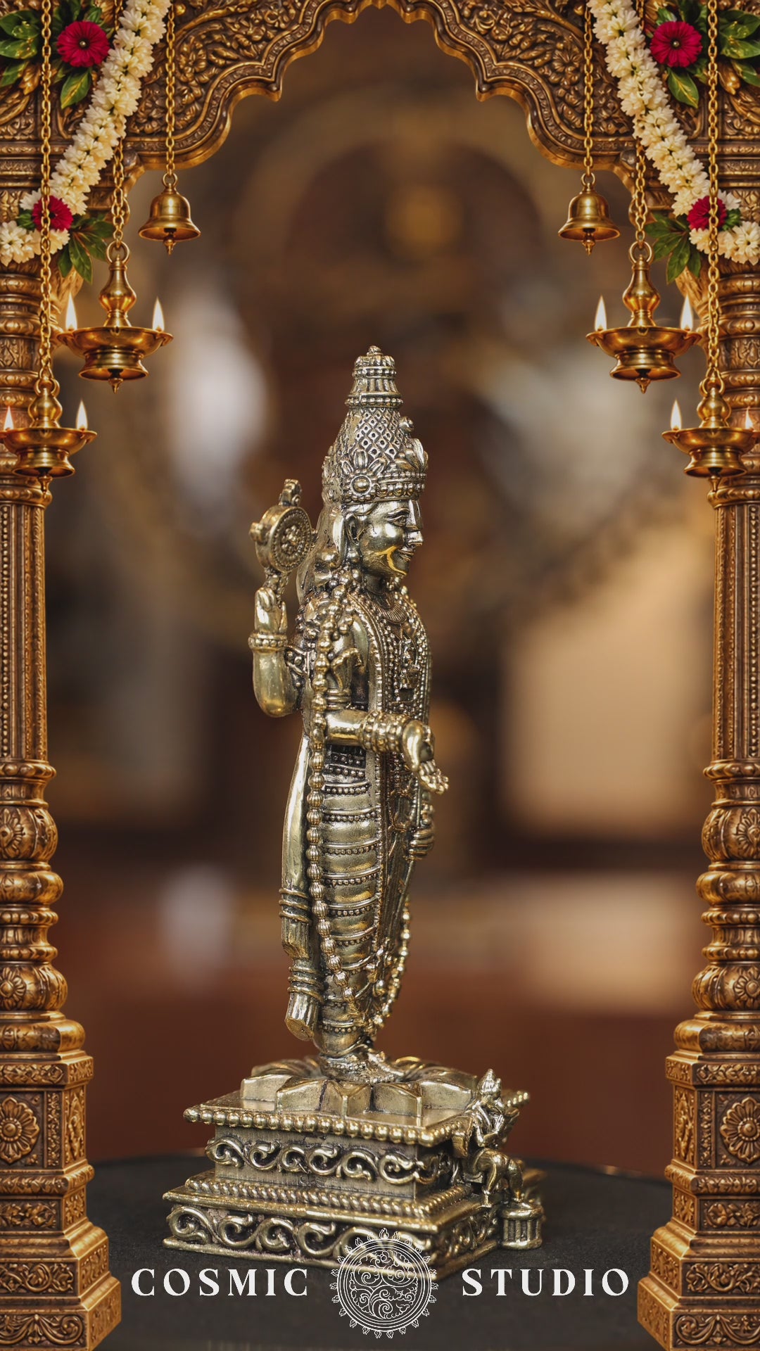 7″ Tirupathi Balaji with Garudan Square Base | Super Fine Brass | Polished Finish — video