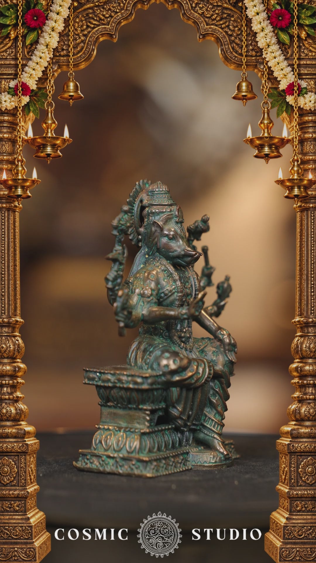 4″ Varahi Amman | Super Fine Brass | Antique Green Finish — video