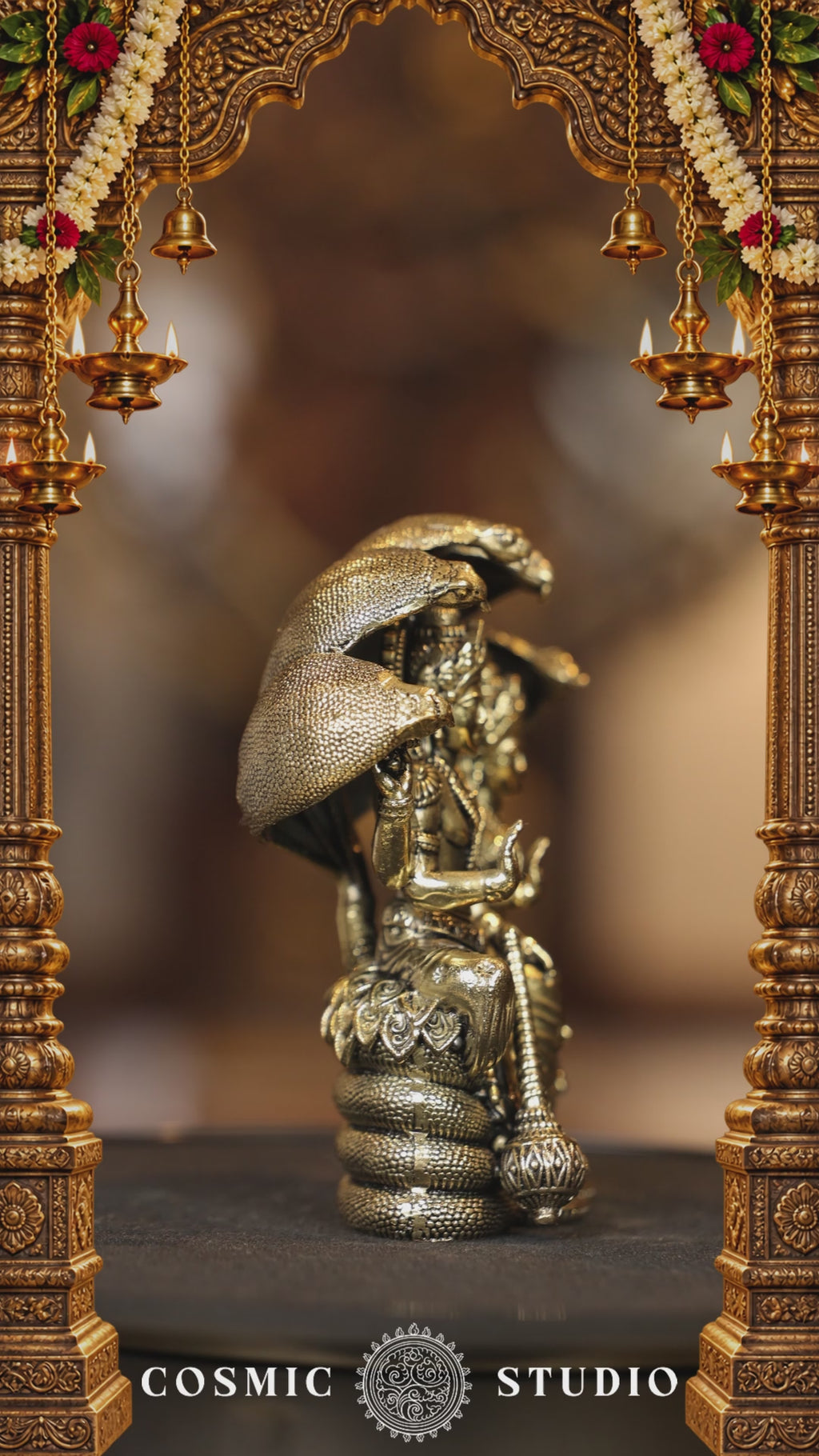 4″ Vishnu Lakshmi sitting on Snake | Super Fine Brass | Polished Finish — video