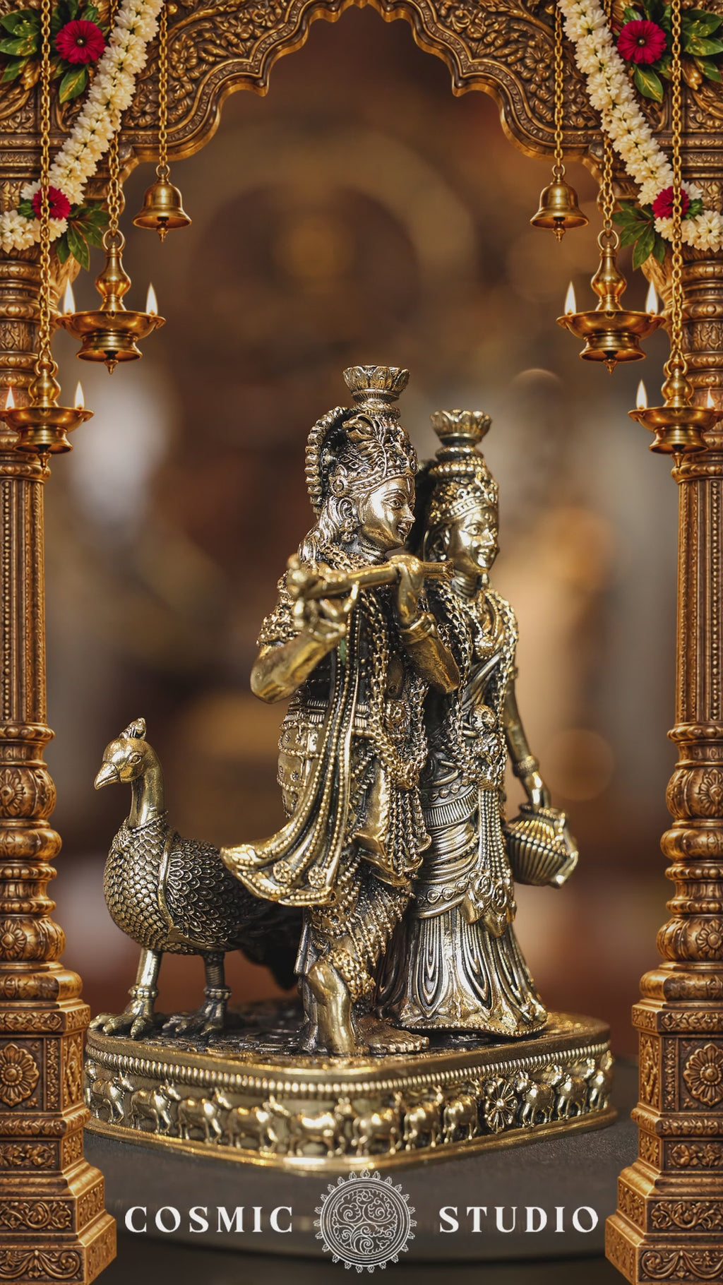 6″ Radha Krishna Standing with Peacock | Super Fine Brass | Polished Finish — video