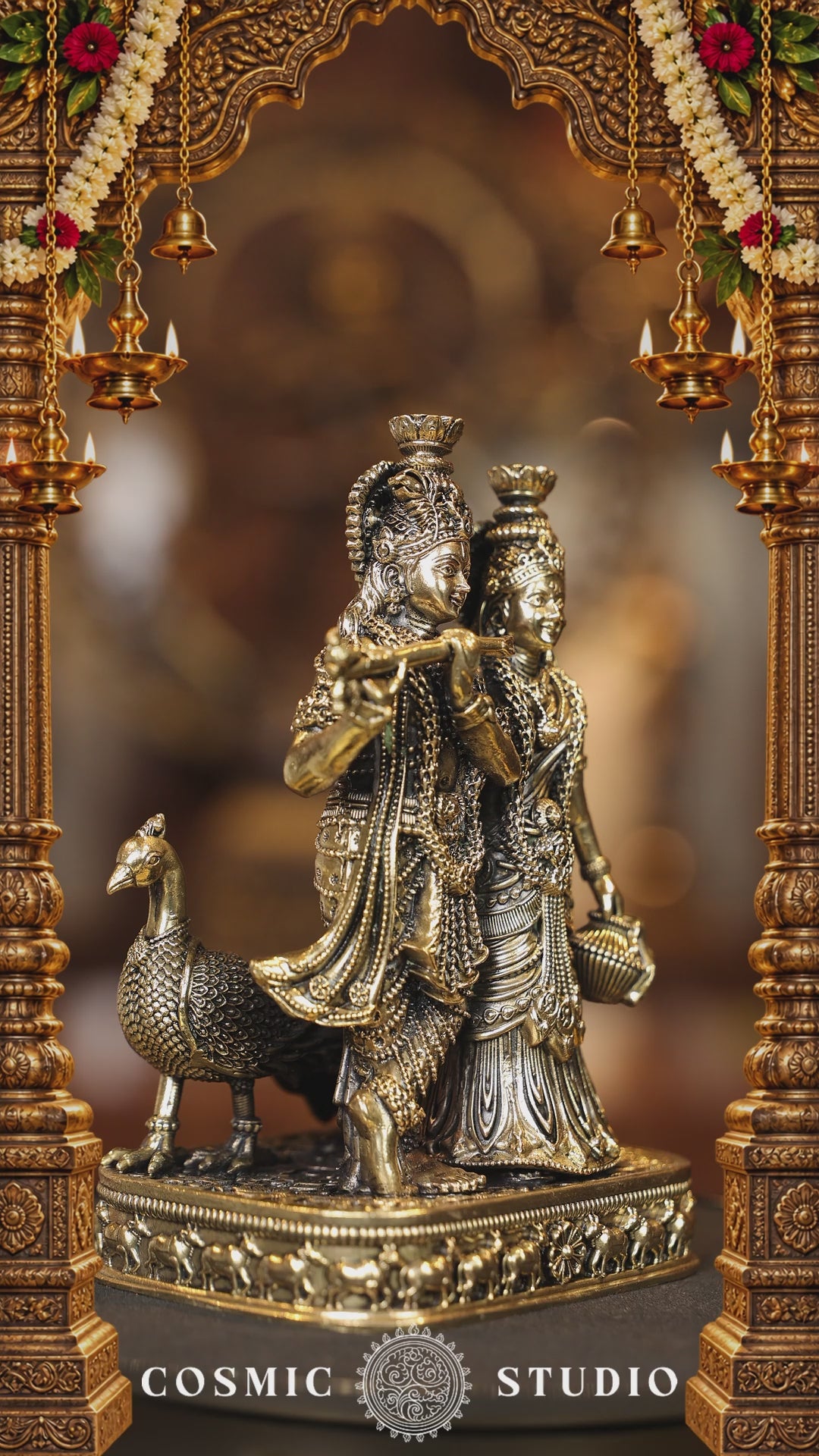 6″ Radha Krishna Standing with Peacock | Super Fine Brass | Polished Finish — video