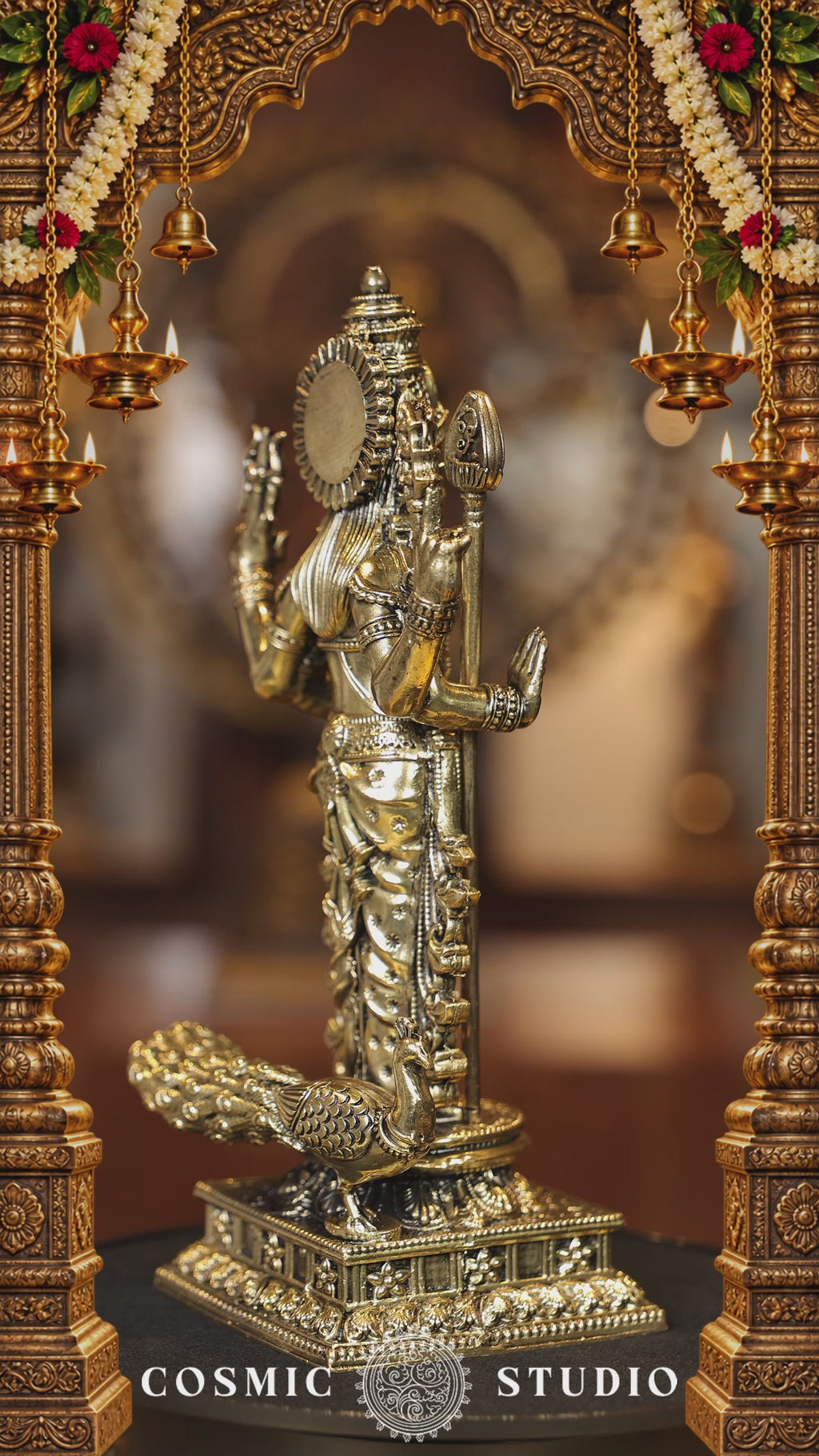 9″ Standing Murugan with Peacock | Super Fine Brass | Polished Finish — video