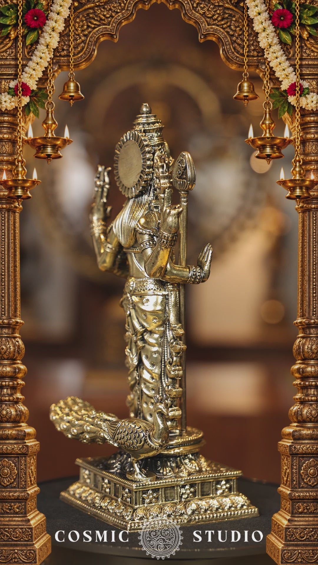 9″ Standing Murugan with Peacock | Super Fine Brass | Polished Finish — video