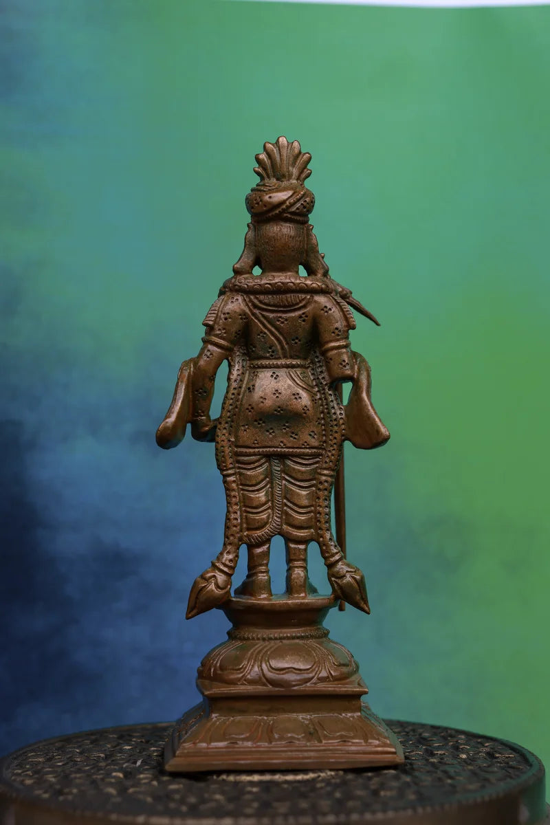 6″ Raja Alangara Murugan Idol | Handcrafted Panchaloha | Wood Patina