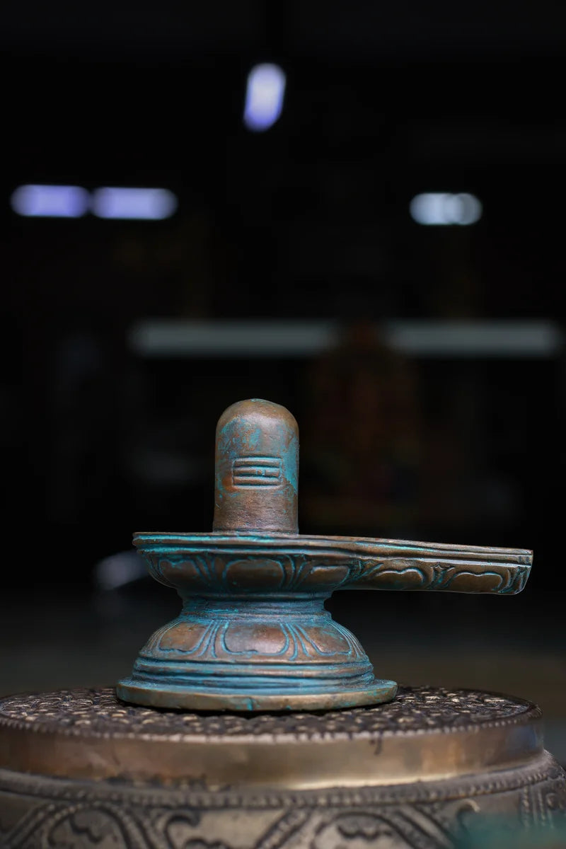 2.5″ Chola-Style Shiva Lingam | Handcrafted Panchaloha | Green Patina