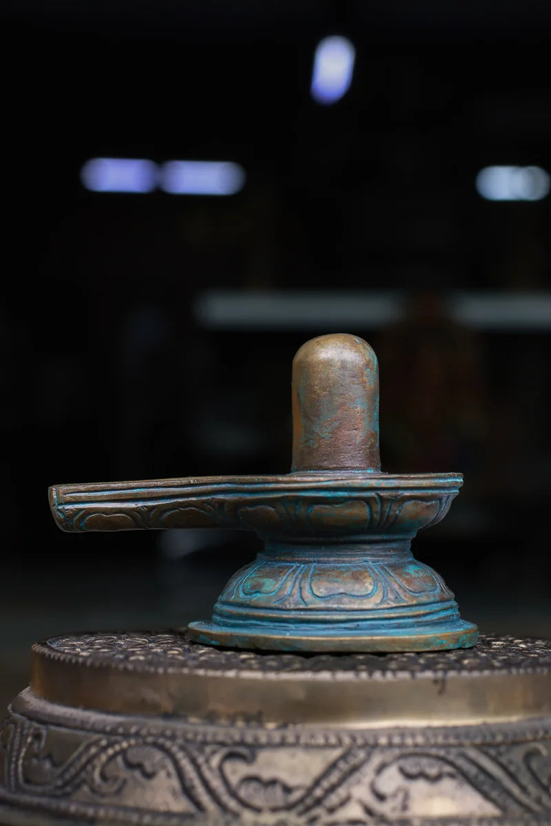 2.5″ Chola-Style Shiva Lingam | Handcrafted Panchaloha | Green Patina
