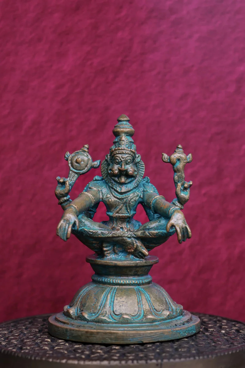 4″ Yoga Narasimha | Handcrafted Panchaloha | Green Patina
