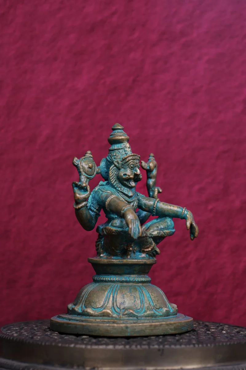 4″ Yoga Narasimha | Handcrafted Panchaloha | Green Patina