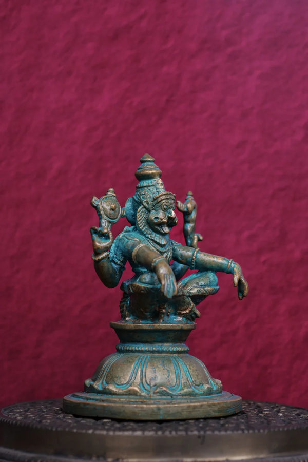 4″ Yoga Narasimha | Handcrafted Panchaloha | Green Patina dimensions