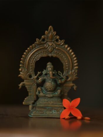 3″ Divine Ganesha Idol with Arch | Handcrafted Panchaloha | Green Patina