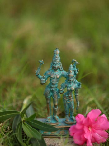 Shiva Parvati Marriage Pose Idol | Handcrafted Panchaloha | Green Patina