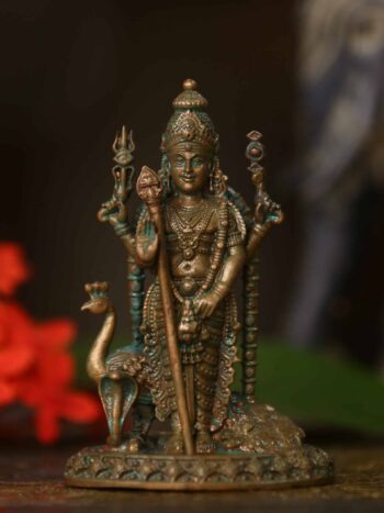 4&Prime; Murugan Idol with Peacock | Handcrafted Panchaloha | Green Patina