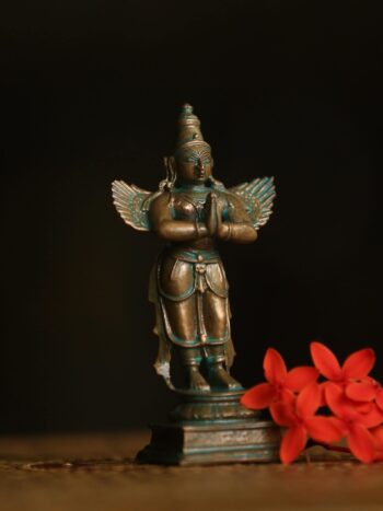 4″ Standing Garuda in Anjali Mudra | Handcrafted Panchaloha | Green Patina