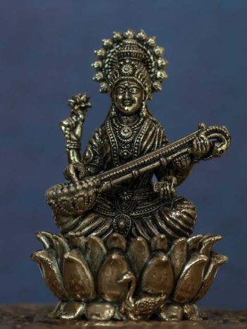 3″ Lotus Saraswathi with Veena | Super-Fine Handcrafted Brass