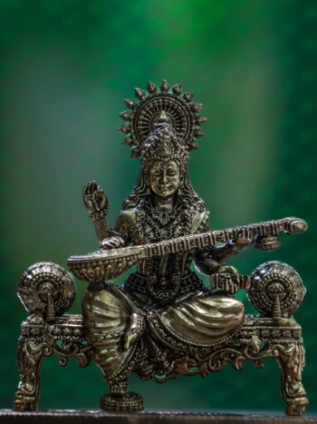4″ Royal Sofa Saraswati with Veena | Super-Fine Handcrafted Brass