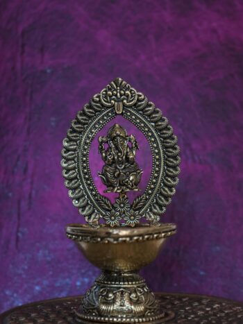 4.5″ Ganesha Pooja Lamp with Arch | Super-Fine Handcrafted Brass