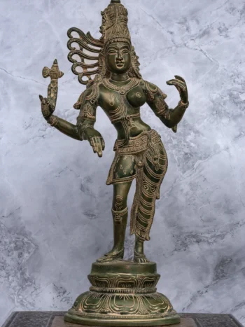 16" Divine Ardhanareeswarar | Handcrafted Brass | Antique Green Patina