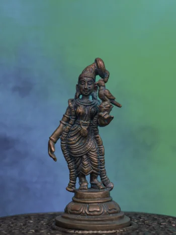4″ Divine Andal with Parrot | Handcrafted Panchaloha | Green Patina