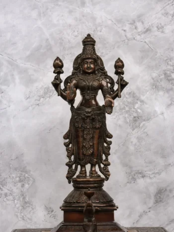 14″ Divine Mahalakshmi Standing | Handcrafted Brass | Antique Brown Finish