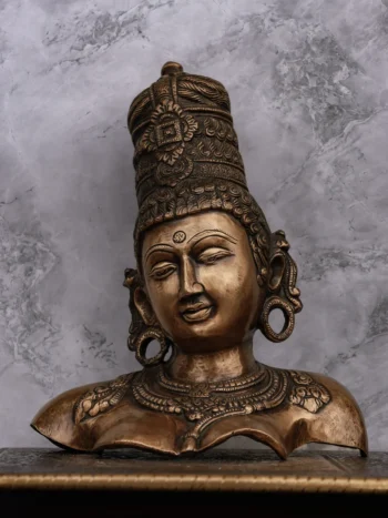 11″ Divine Parvathi Bust | Handcrafted Brass | Antique Finish