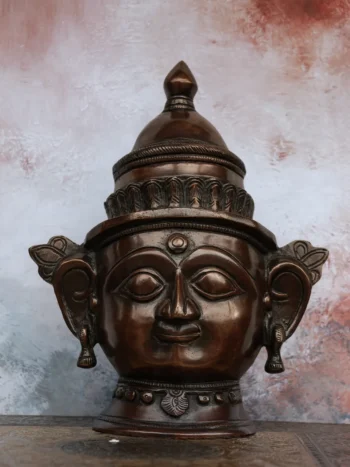 8″ Parvathi Mask (Tabletop) | Handcrafted Brass | Antique Brown Finish