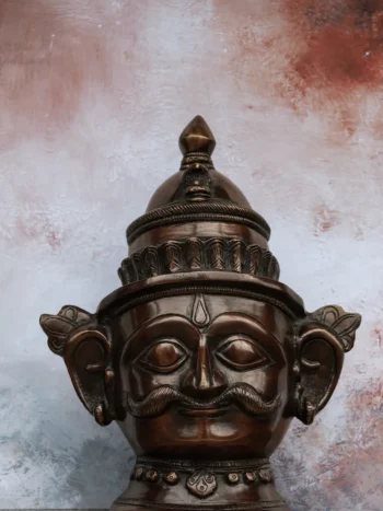 9″ Shankar Mask (Tabletop) | Handcrafted Brass | Antique Brown Finish