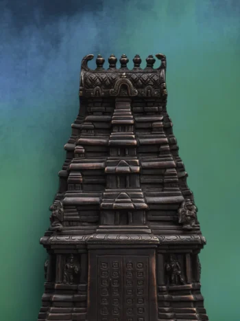 9″ Temple Gopuram Sculpture | Handcrafted Brass | Antique Brown Finish