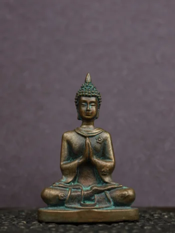 3″ Buddha in Namaskara Mudra | Handcrafted Panchaloha | Green Patina Finish