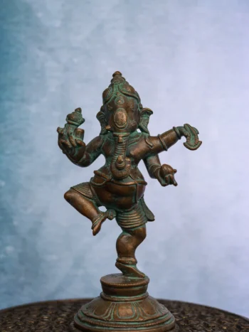 4″ Dancing Ganesha | Handcrafted Panchaloha | Green Patina Finish