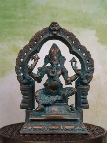 5″ Lord Ganesha Idol with Arch | Handcrafted Panchaloha | Green Patina