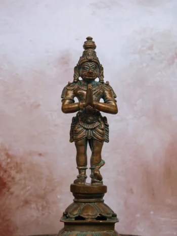 5.5″ Standing Hanuman in Anjali Mudra | Handcrafted Panchaloha | Green Patina