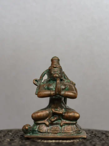 2.5″ Sitting Hanuman in Anjali Mudra | Handcrafted Panchaloha | Green Patina