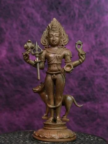5″ Kala Bhairava Idol | Handcrafted Panchaloha | Wood Patina