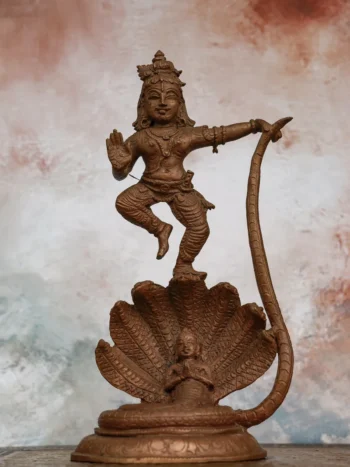 8″ Kalinga Krishna | Handcrafted Panchaloha | Wood Patina Finish