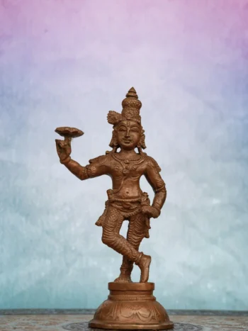 6″ Krishna with Sudarshana Chakra | Handcrafted Panchaloha | Wood Patina