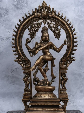 17″ Divine Nataraja with Arch | Handcrafted Brass | Antique Brown Finish