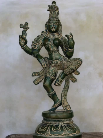 12″ Dancing Ardhanareeswar | Handcrafted Brass | Green Finish