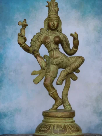 12″ Dancing Ardhanareeswar | Handcrafted Brass | Dull Green Finish