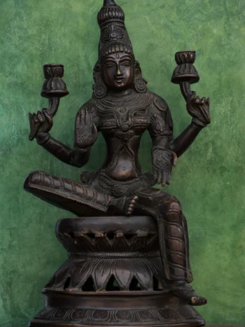12″ Sitting Lakshmi (Chola Style) | Handcrafted Brass | Brown Finish