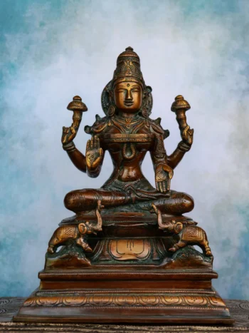 9″ Seated Goddess Lakshmi | Handcrafted Brass | Antique Brown Finish