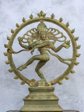 13″ Divine Nataraja | Handcrafted Brass | Dull Green Finish