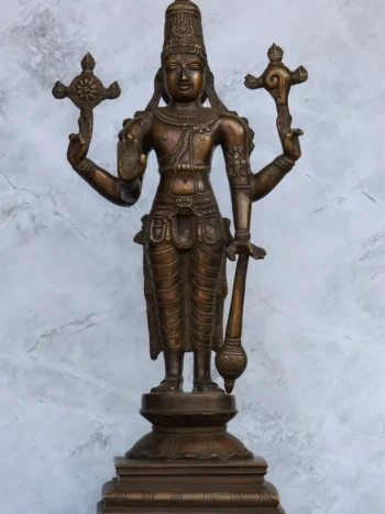 19″ Vishnu Standing | Handcrafted Brass | Brown Finish