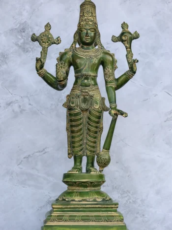 19″ Vishnu Standing | Handcrafted Brass | Green Finish